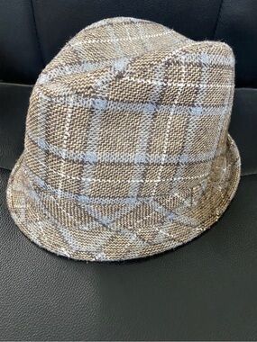 Vintage Crown Co Brown & Gray Plaid Tweed Fedora Hat